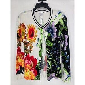 MADELEINE Small Womens Cardigan Sweater Floral Art to Wear Top